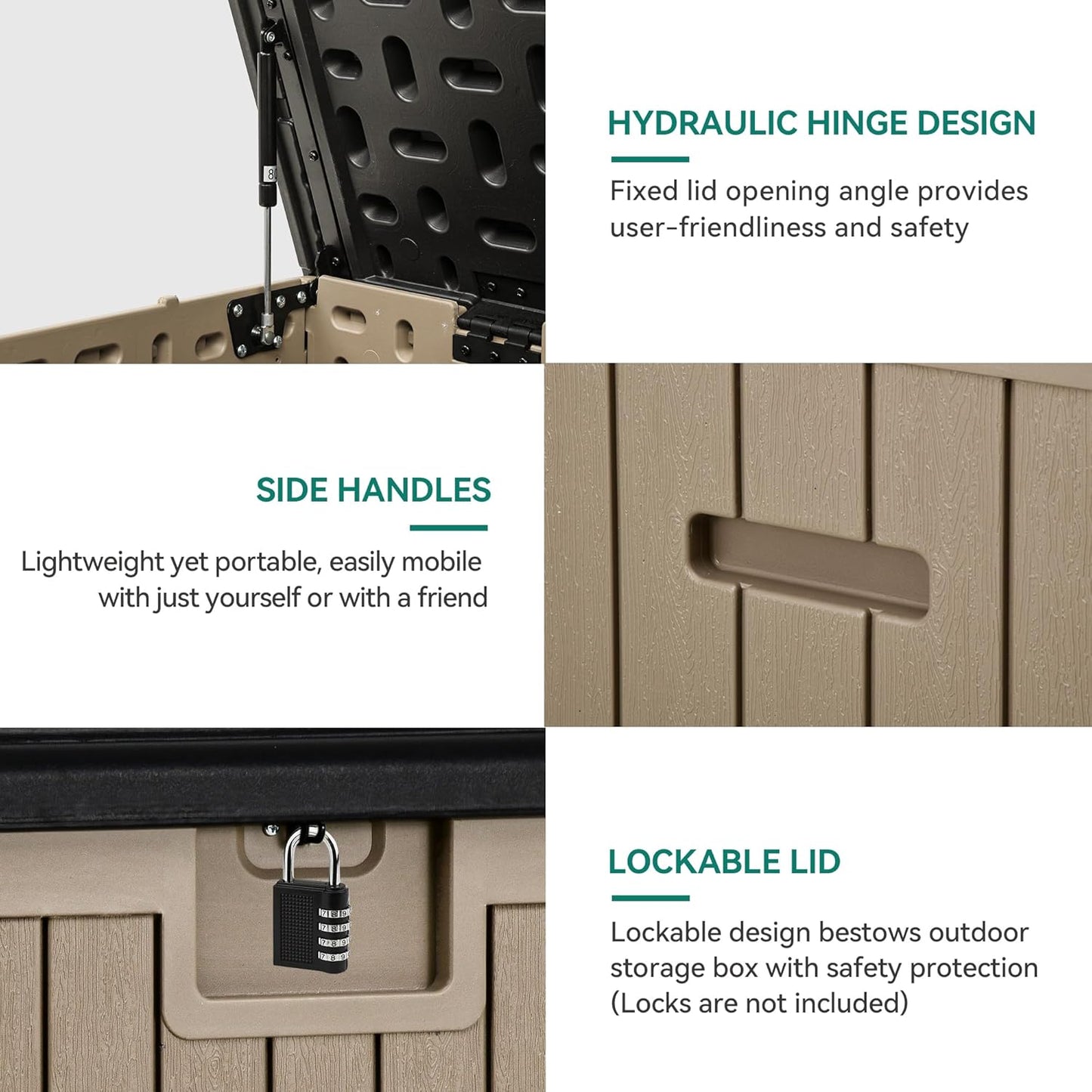 YITAHOME 230 Gallon Large Deck Box with Divider & Side Handles, Outdoor Double-Wall Storage for