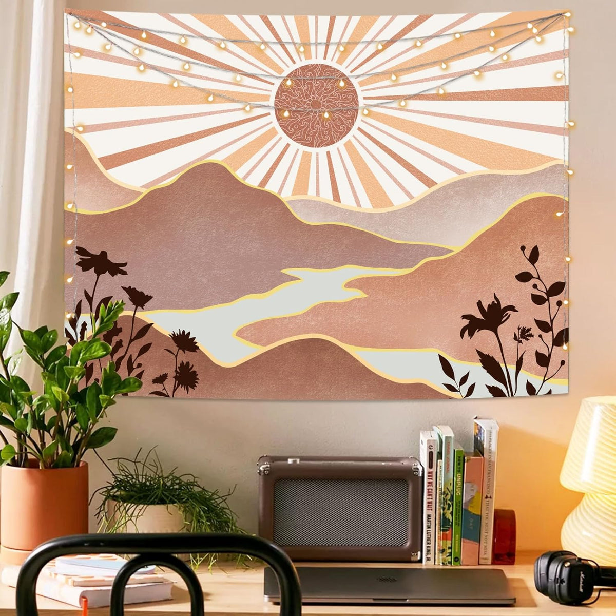 Lunerfex Boho Sun Tapestry Sunset Wall Tapestry, Mountain Tapestries for Bedroom 80s Tapestries