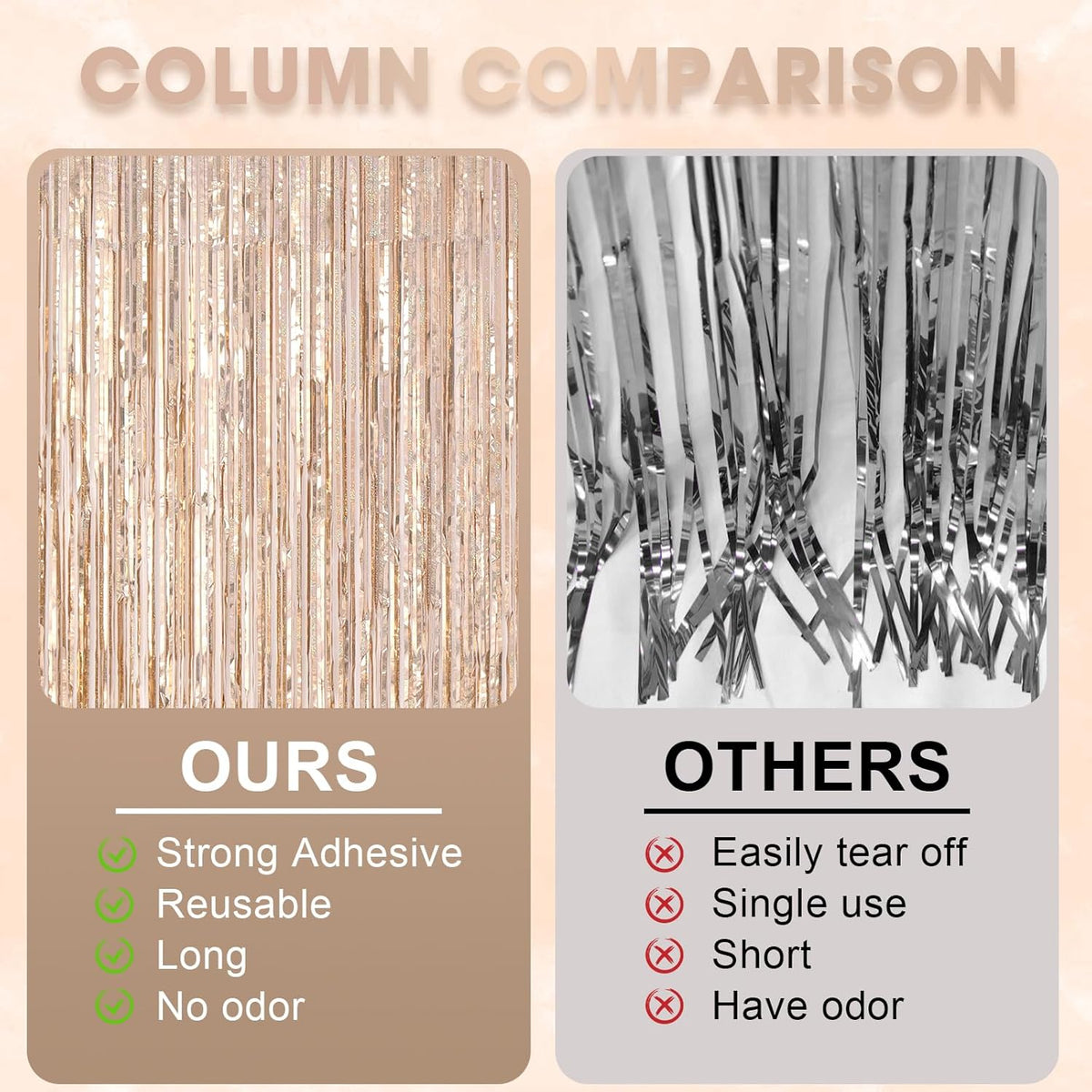 3 Pack 3.3 x 8.2 ft Laser Champagne Foil Fringe Backdrop Curtains, Tinsel Streamers Birthday Party