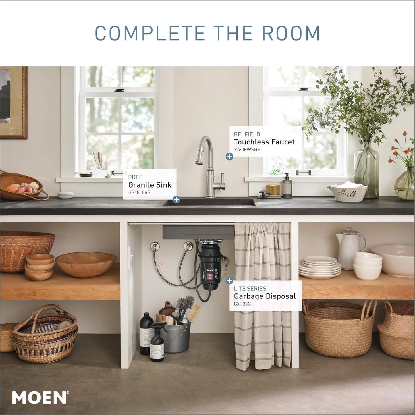Moen Lite Series PRO Compact Continuous Feed Garbage Disposal for Kitchen Sink with Power Cord