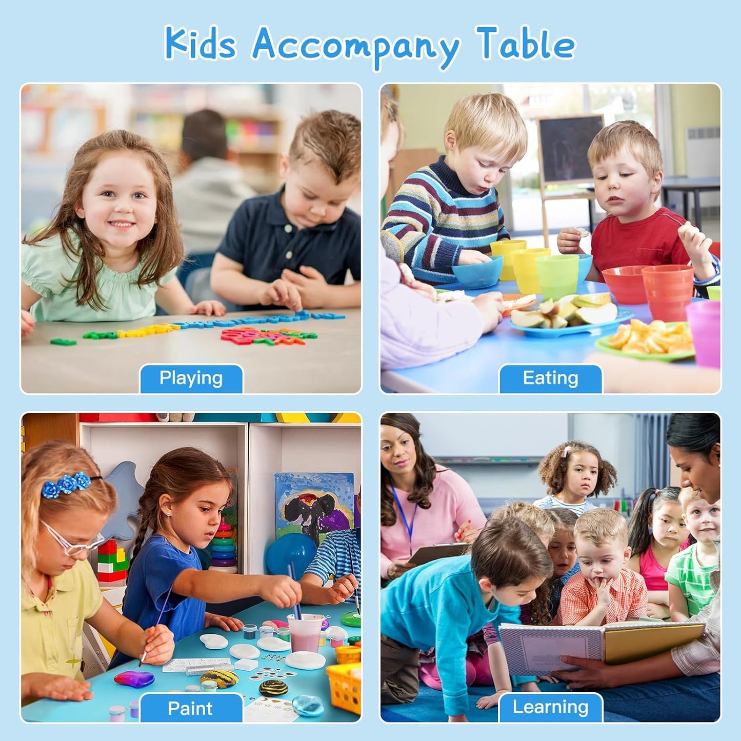 Kids Study Table and 6 Chairs Set,Height Adjustable Table and Chairs for Children and