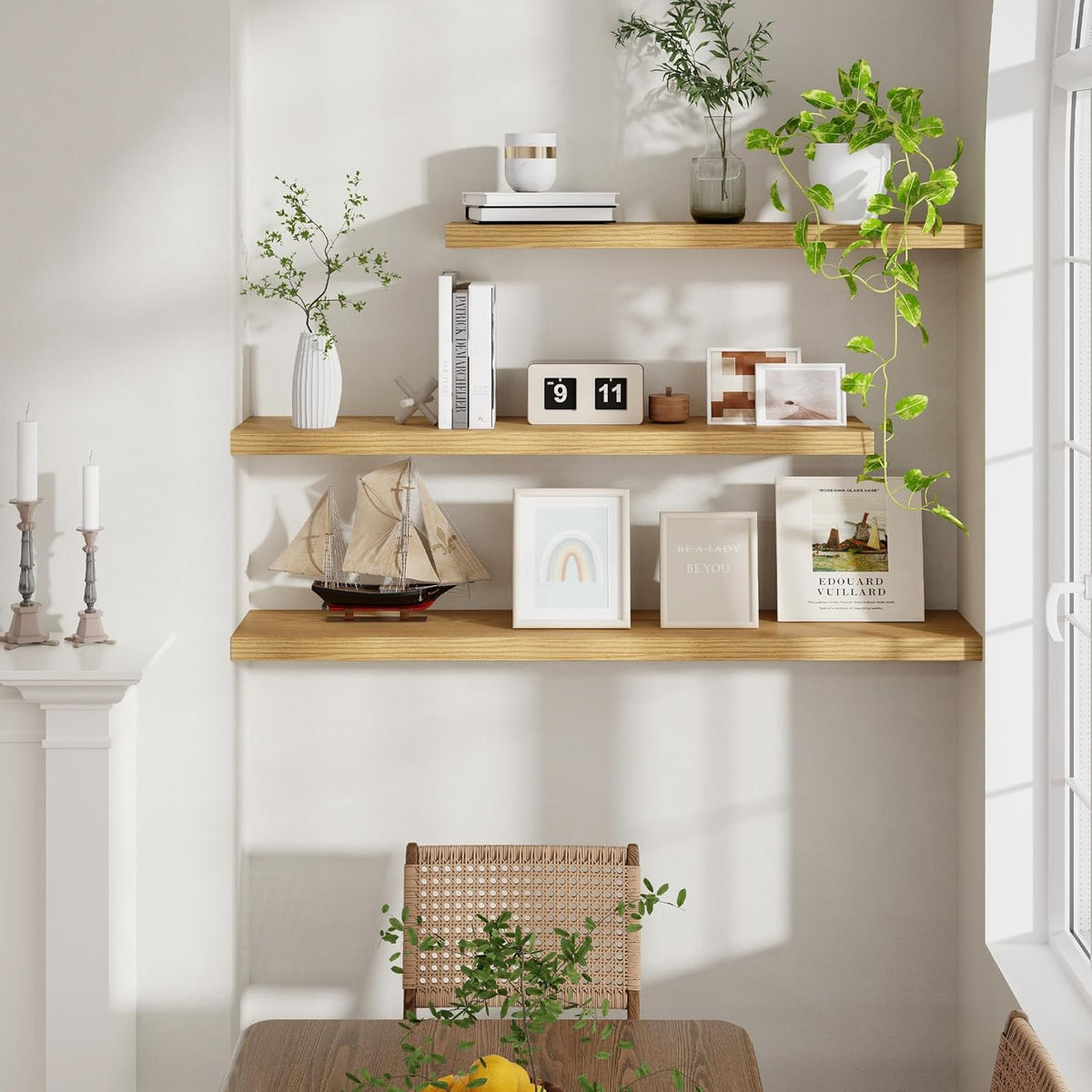 48 Inch Floating Shelves Set of 2, Rustic 48 x 9 Floating Shelf for Wall, 9 Inch Deep Bookshef