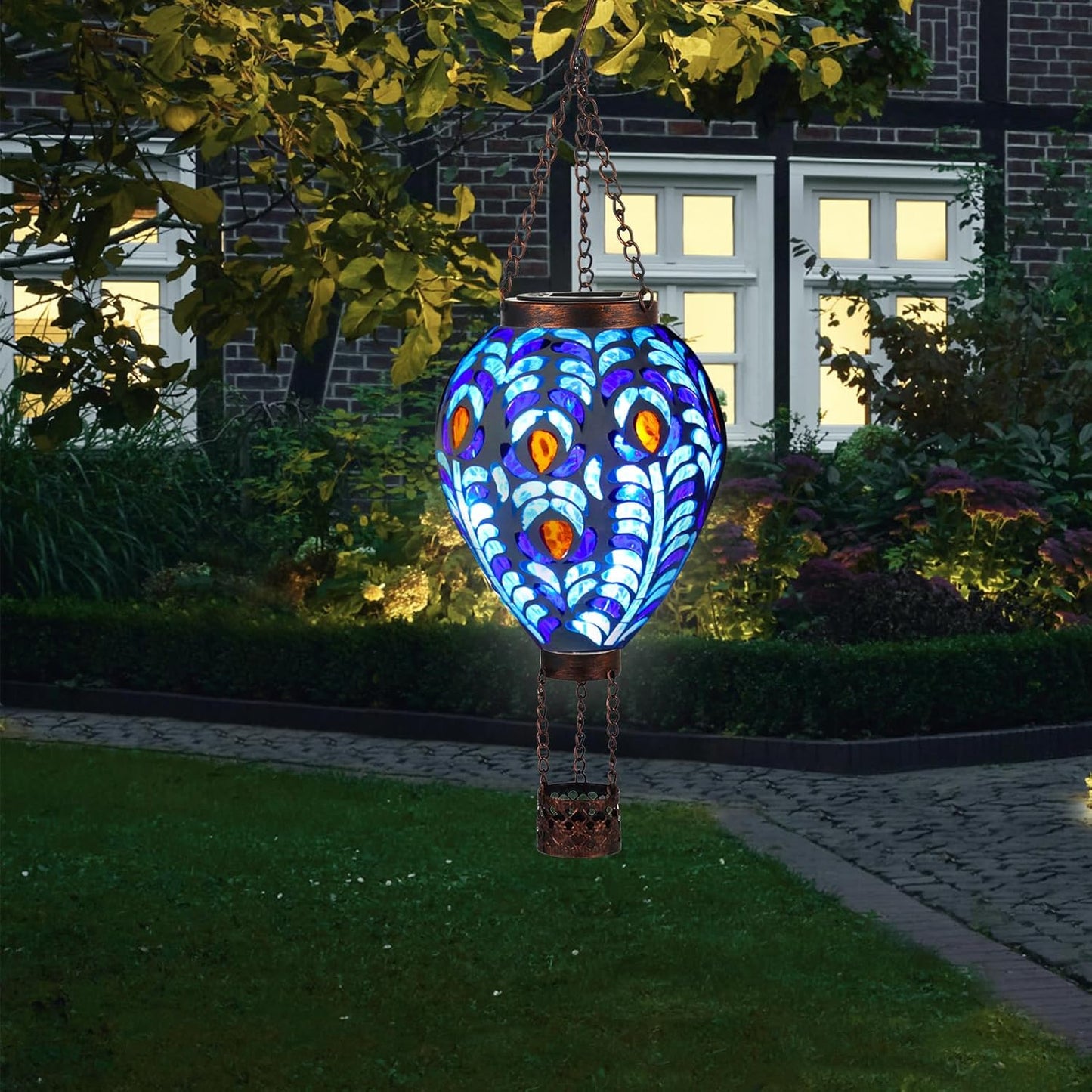 VOREEN Hot Air Balloon Solar Lantern, Mosaic Solar Outdoor Hanging Wind Light, Waterproof, Patio