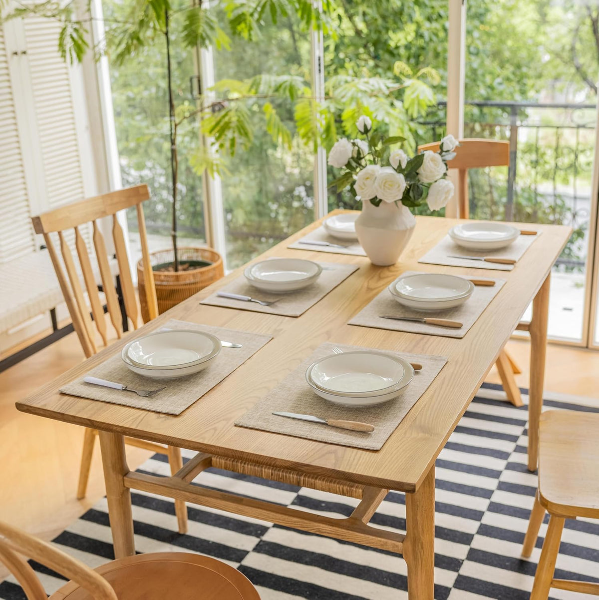 Demetex Linen Textured Placemats Set of 8 Farmhouse Table Place Mats Wipeable Heat Resistant