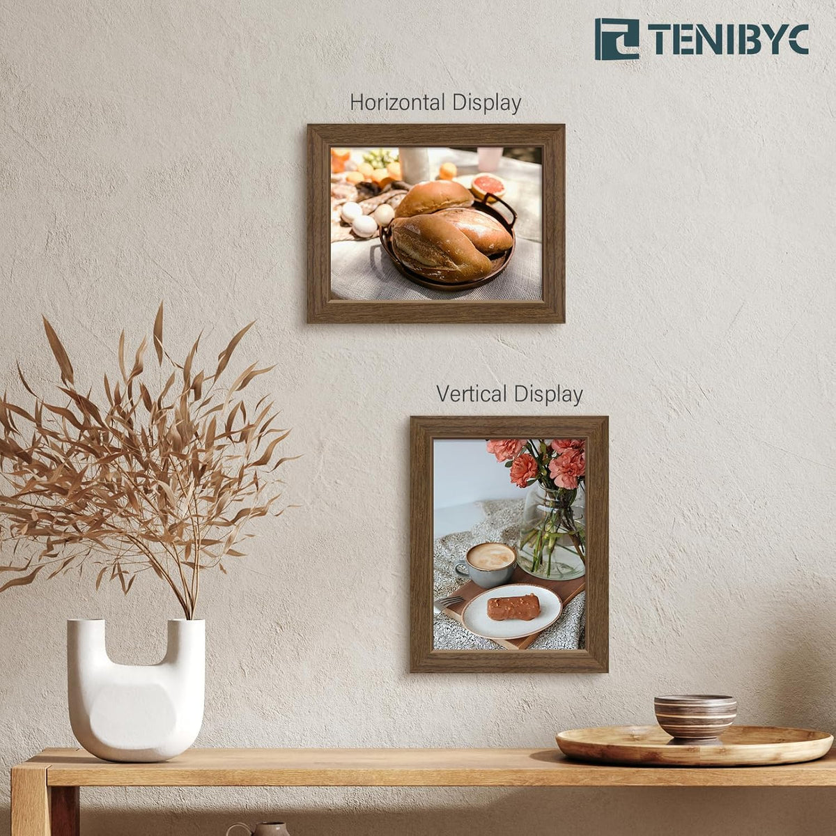 5x7 Picture Frame 3 Pack - Brown Woodgrain, Wood Photo Frame, HD Tempered Glass, Table Display or