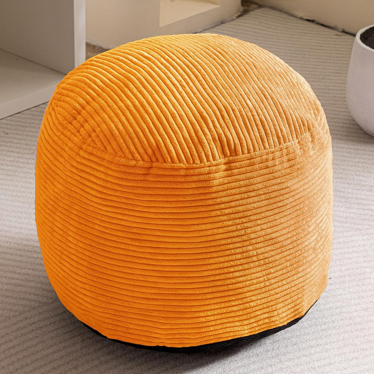 HIGOGOGO Round Stuffed Pouf Ottoman, Corduroy Poufs with Foam Chunk Filling, Furry and Fluffy Pouf