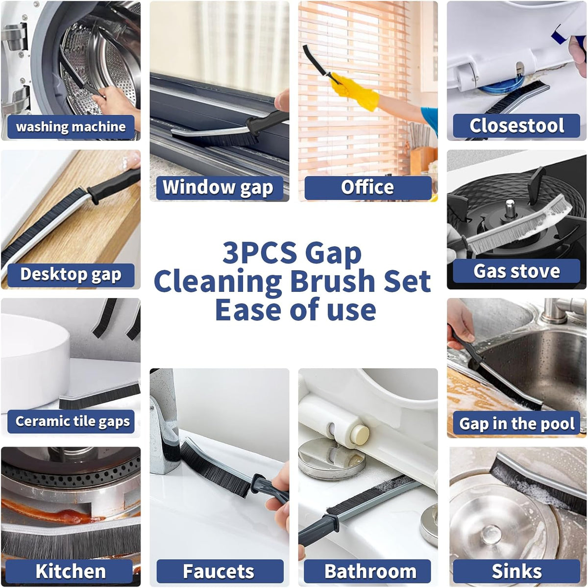 3 Pcs Cleaning Brushes for Household - Crevice Brush for Scrub Small Spaces, Toilet Cleaning Tool