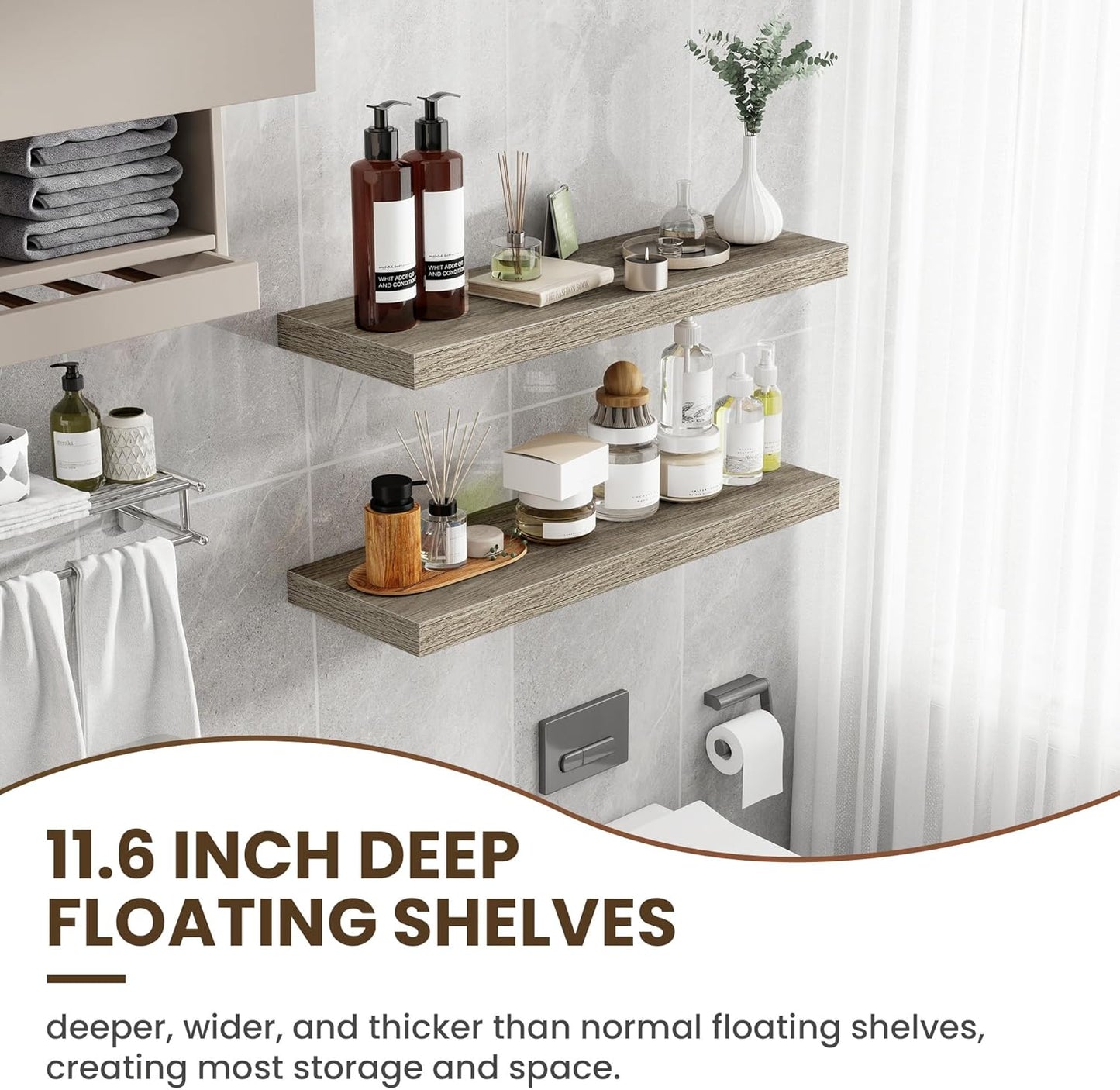 36 Inch Floating Shelves, 12 Inch Deep Floating Shelves for Wall, Floating Shelf with Invisible