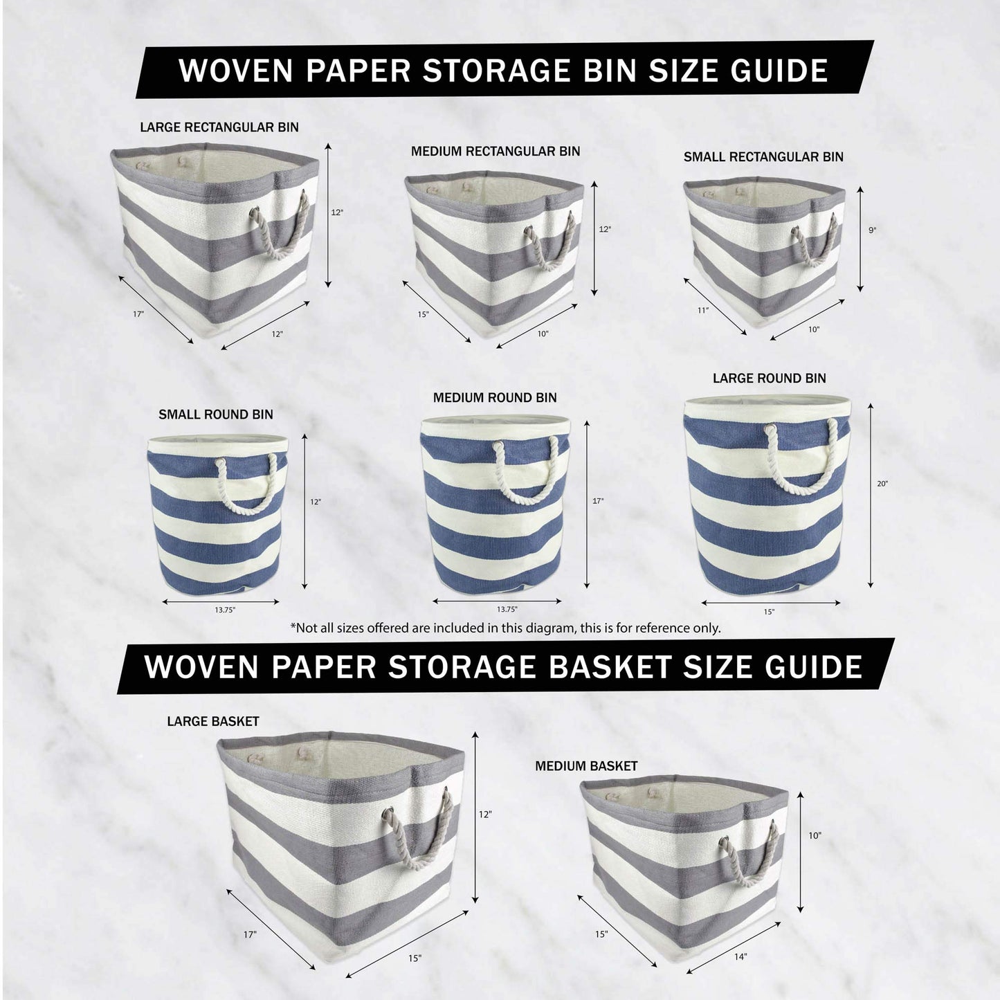 DII Durable Woven Striped Storage Bin Collapsible with Soft Rope Handles Reinforced with Metal