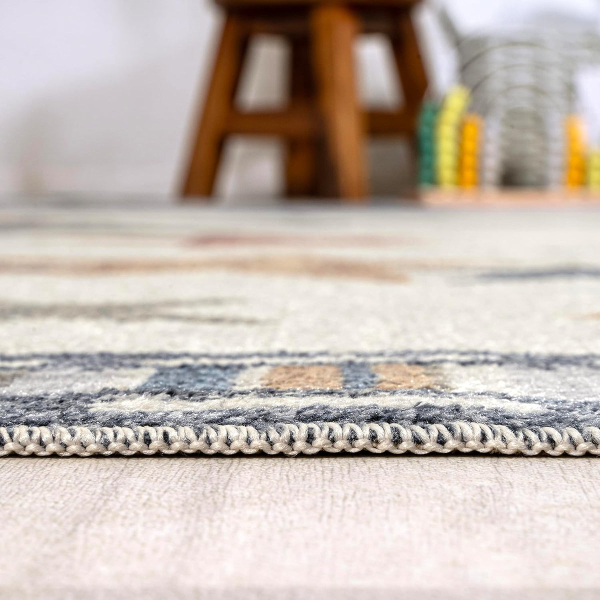 JONATHAN Y Machine-Washable Ivory/Blue/Orange Indoor Area Rug, 8x10, Star Gazer Geometric, Border