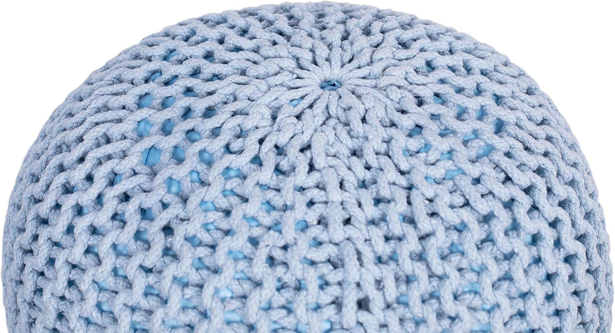 BIRDROCK HOME Round Pouf Ottoman | Cotton Braided Foot Stool with Bean Bag Filling | Boho Foot Rest