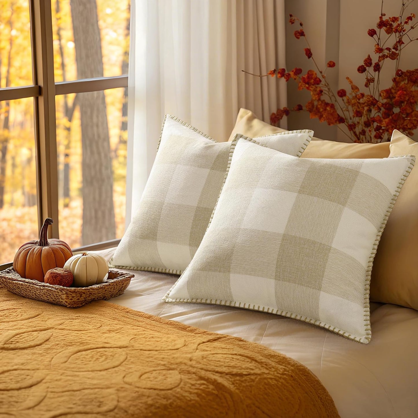 decorUhome Buffalo Plaid Check Fall Throw Pillow Covers 12x20 Set of 2, Outdoor Lumbar Decorative