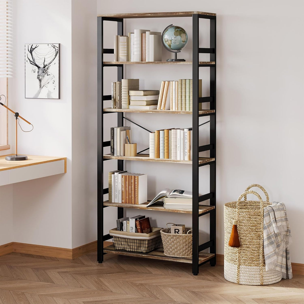 IRONCK Bookshelf, 31.5in Wide Shelf 6 Tier Bookcase, 110lbs/shelf Vintage Industrial Style