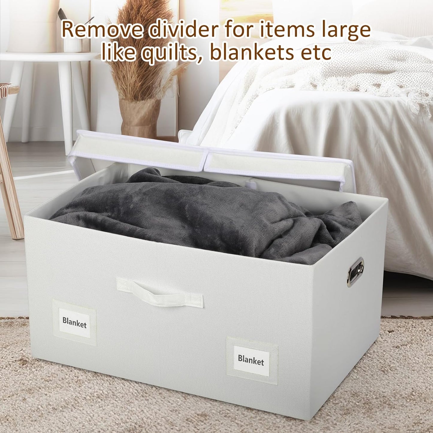 75 Quarts Extra Large Decorative Storage Bins with Lids, 1 Pack White Collapsible Storage Bins with