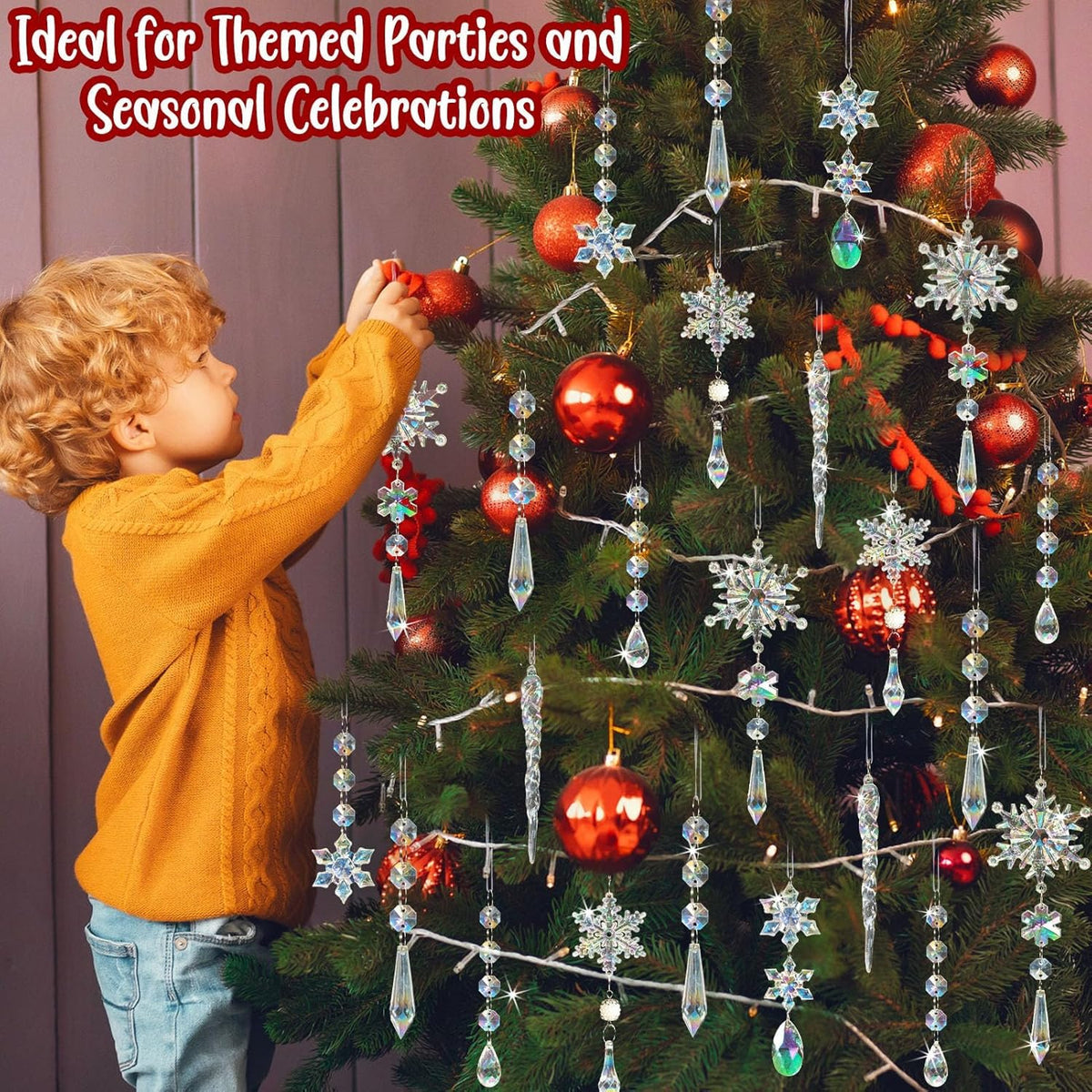 48pcs Christmas Crystal Ornaments for Tree - Iridescent Christmas Tree Ornaments Acrylic Snowflakes