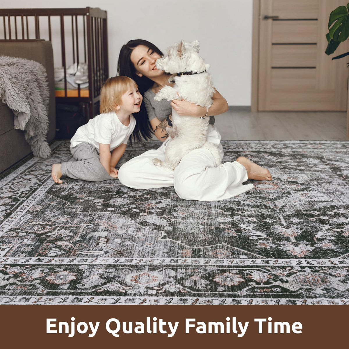 AMOAMI-Area Rug 6X9 Rugs for Living Room-Vintage Sof Dark Grey & Black Rugs for Bedroom-Non Slip