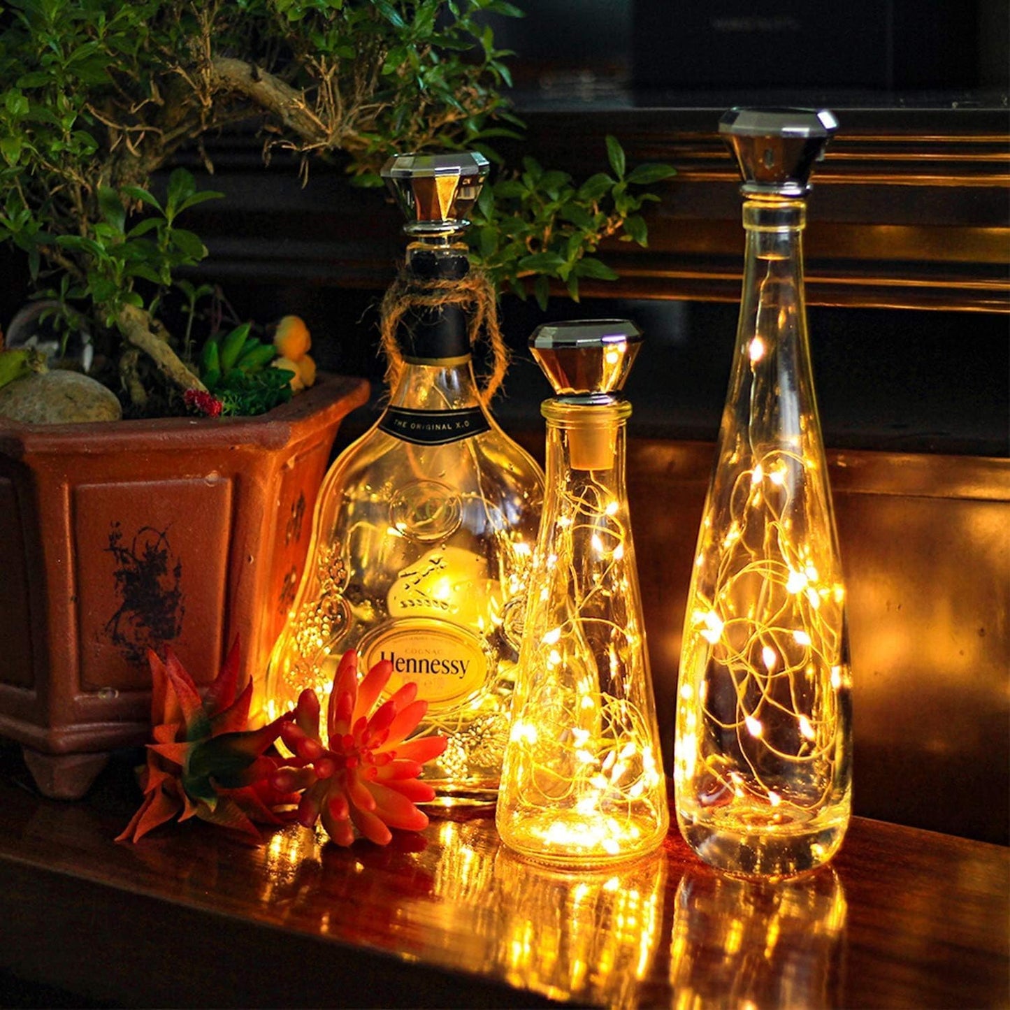 Upgraded 12 Pack Diamond Solar Wine Bottle Lights, 20 LEDs Waterproof Copper Light, Bottle Light