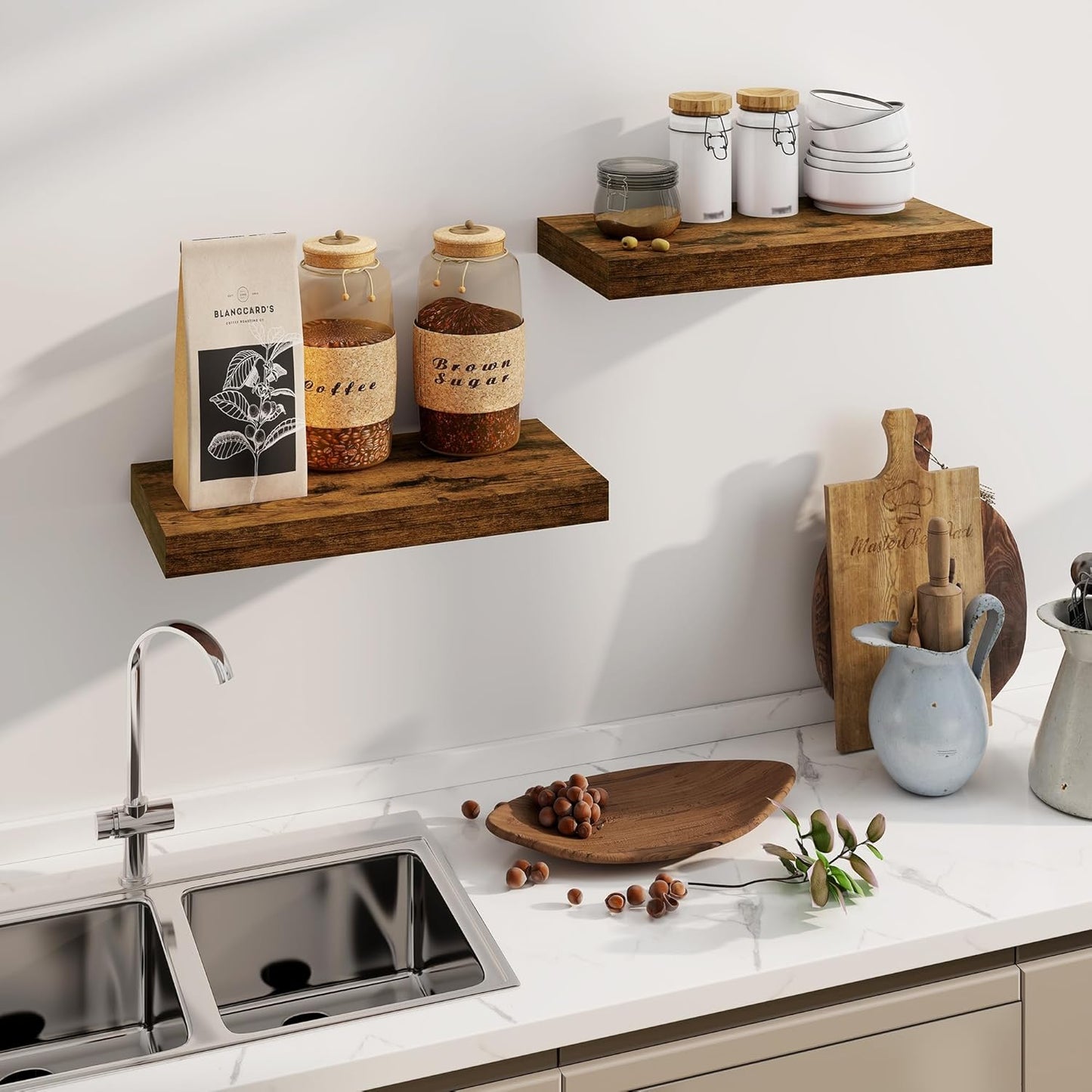 Floating Shelves, 8 Inch Deep Floating Shelves, 24"W x 8"D Wall Shelves Set of 2, Rustic Wood