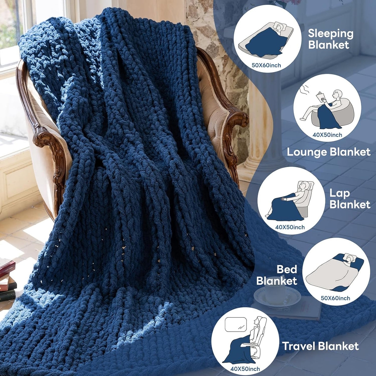 Chunky Knit Blanket - Luxury Soft Cozy 40 * 50 Throw Blanket,100% Woven Blanket Rope Knot Throw