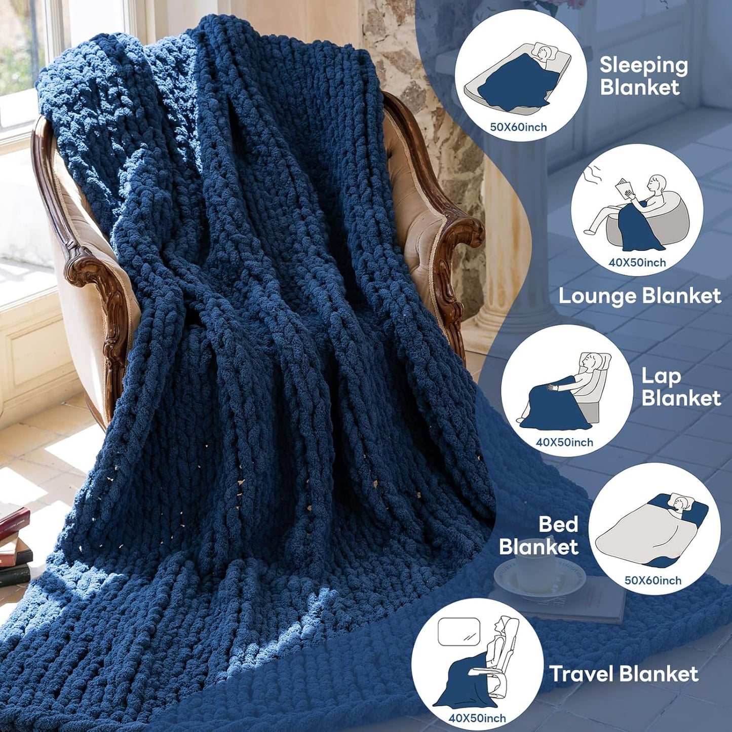 Chunky Knit Blanket - Luxury Soft Cozy 50 * 60 Throw Blanket,100% Woven Blanket Rope Knot Throw
