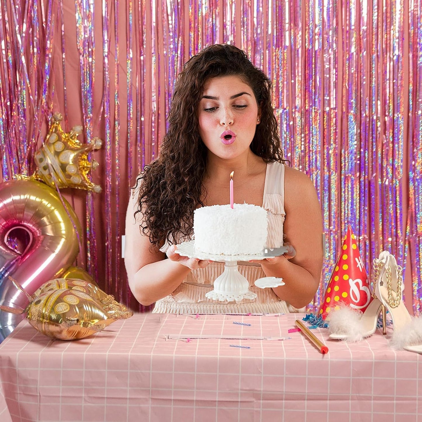 3 Pack Pink Backdrop Party Decorations Tinsel Curtain Party Backdrop Foil Fringe Birthday