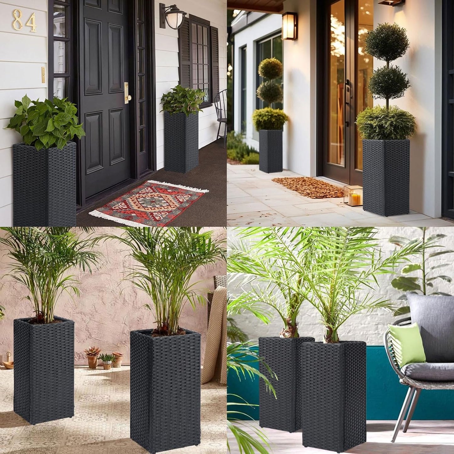 LEWIS&WAYNE Set of 2 Tall Planters for Outdoor Plants Handmade 24'' Wicker Tall Square Planter Box