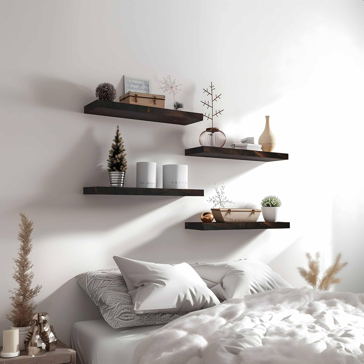 Wood Floating Shelves for Wall Decor, Rustic Wall Shelves for Bedroom Bathroom Kitchen Living Room