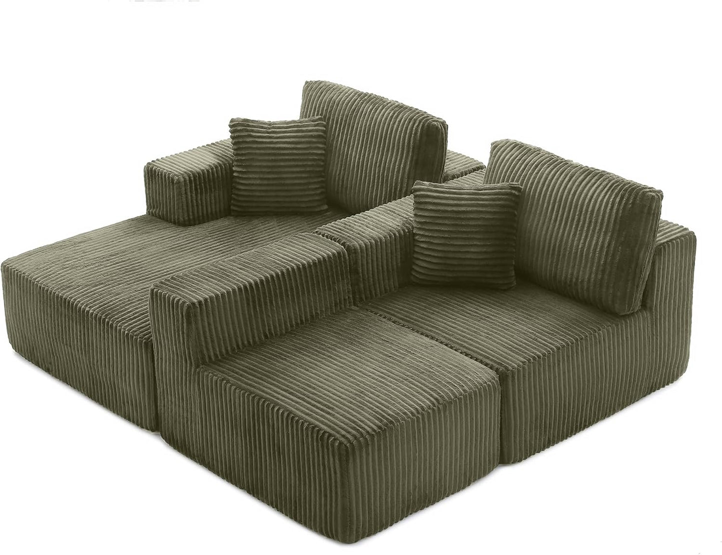 Modular Sectional Sofa Cloud Sectional Couch, 135" Comfy Fluffy L Shaped Olive Green Couches for