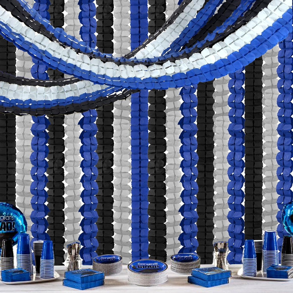 Navy-Blue Black-Silver Party-Decorations Streamers Garland - 157Ft Graduation Four-Leaf Clover