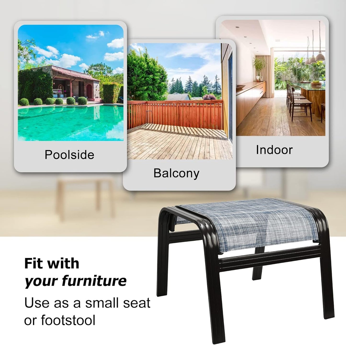 Outdoor Foot Stools Gift for Patio Ottoman Footrest Aluminum Portable Seat Wicker Furniture