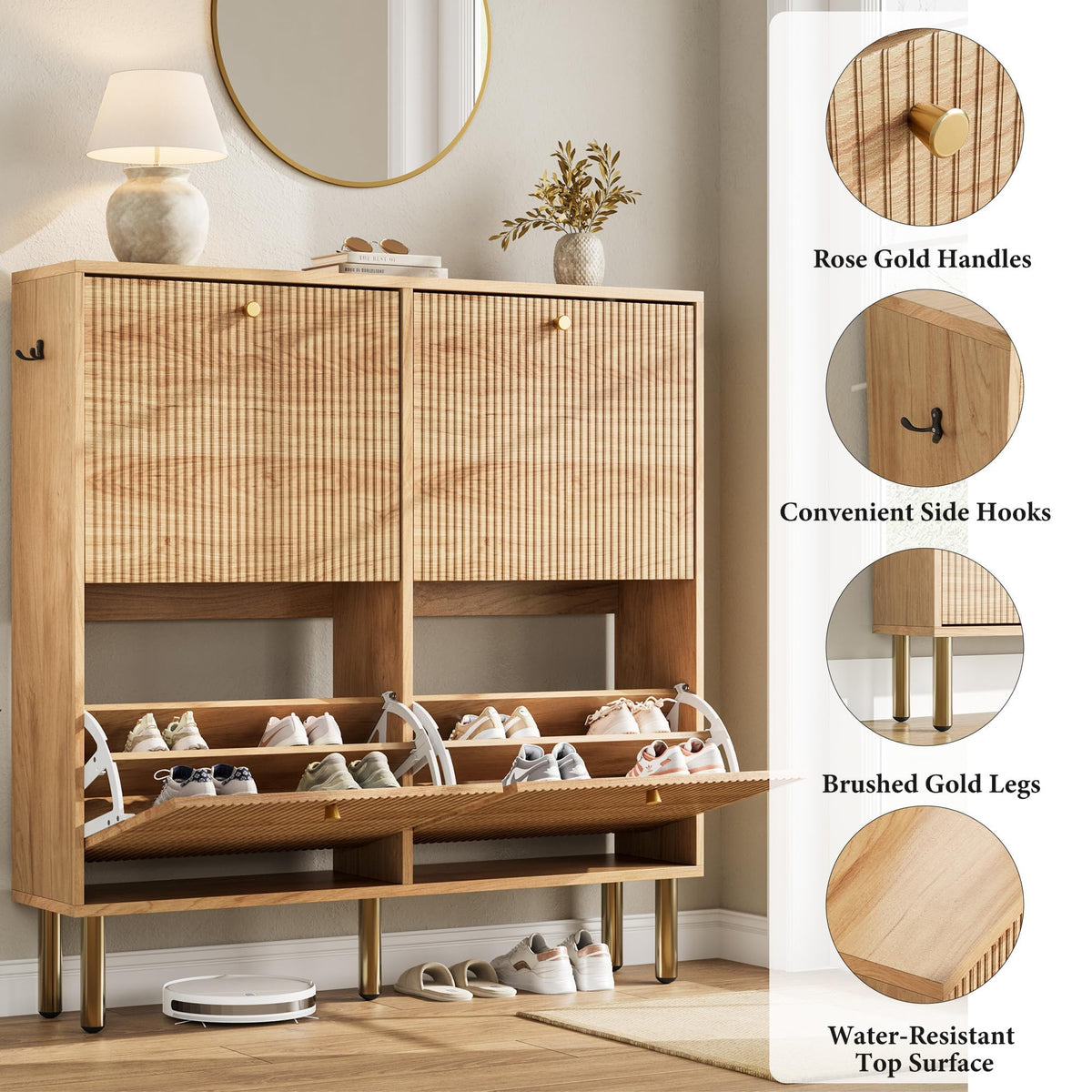Nicetree Shoe Storage Cabinet for Entryway - Ultra Slim Shoe Cabinet with Tiered Fluted Design