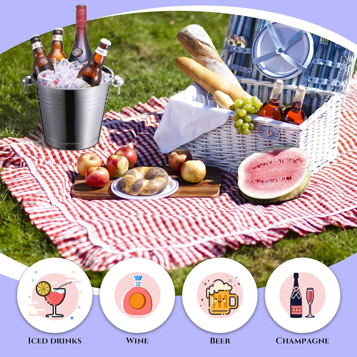 Amyhill 8 Pack Stainless Steel Ice Bucket 5.3 Quart/ 5 Liter with Handle Large Insulated Champagne