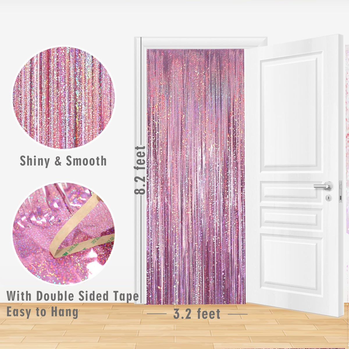 GOER 3.2 ft x 8.2 ft Metallic Tinsel Foil Fringe Curtains Party Photo Backdrop Party Streamers for