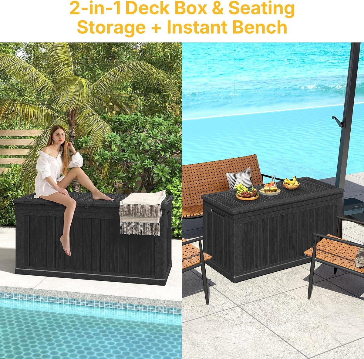 260 Gallon Deck Box Lockable, Outdoor Storage Box Waterproof and UV Resistant, Large Patio Storage