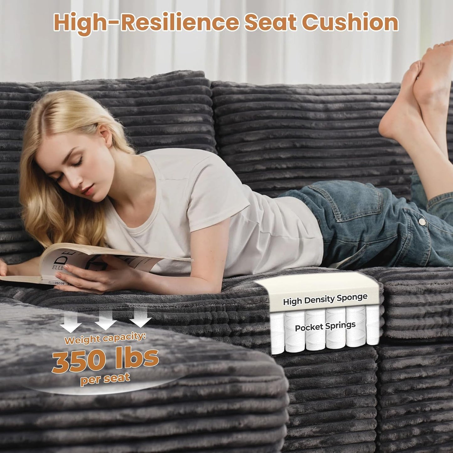 ovios Sectional Sofa Couch with U-Shape Chaise Ottomans, Comfy Modular Cloud Couches with Deep