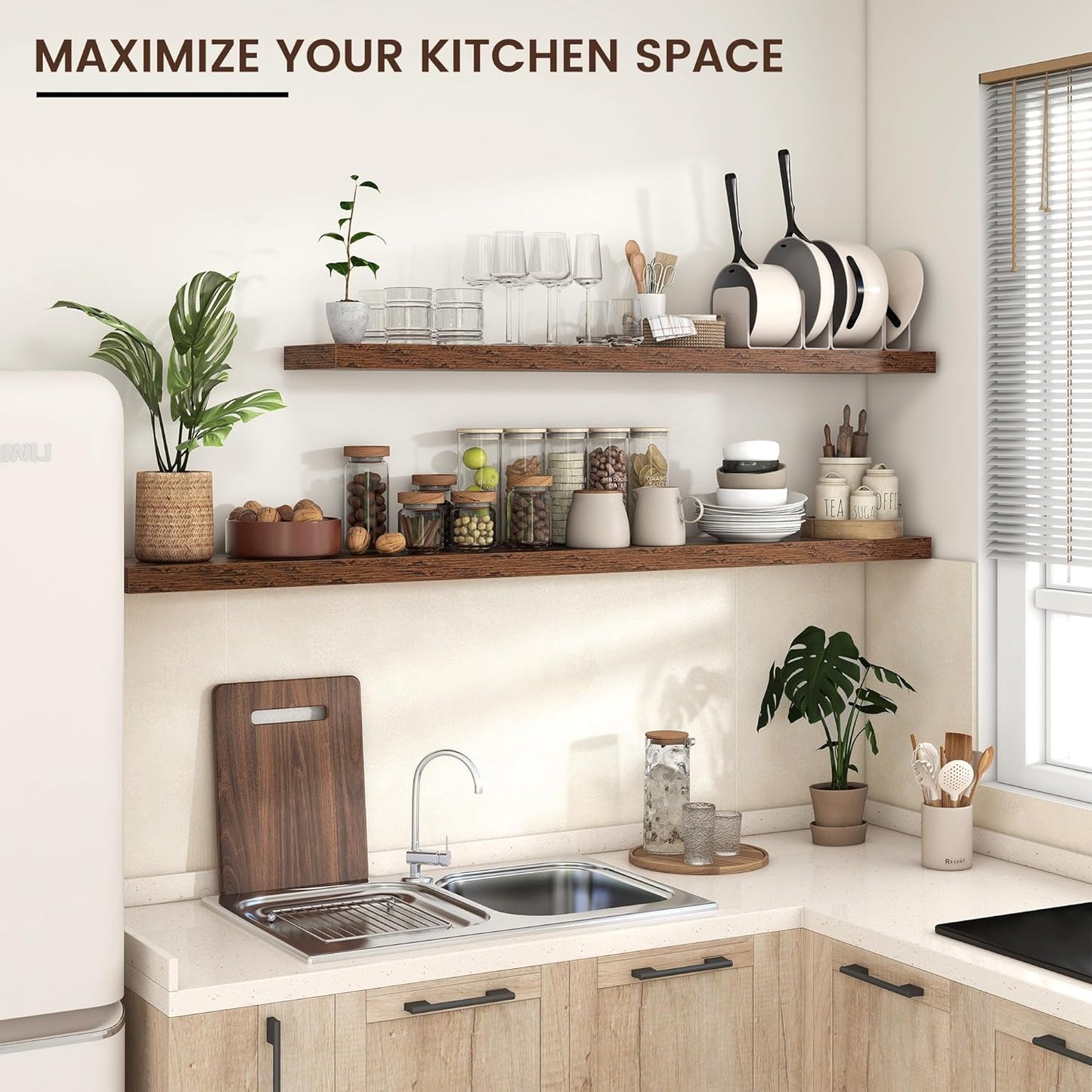 Floating Shelves for Wall, Large Wall Mounted Shelves with Invisible Brackets, Long Wood Floating