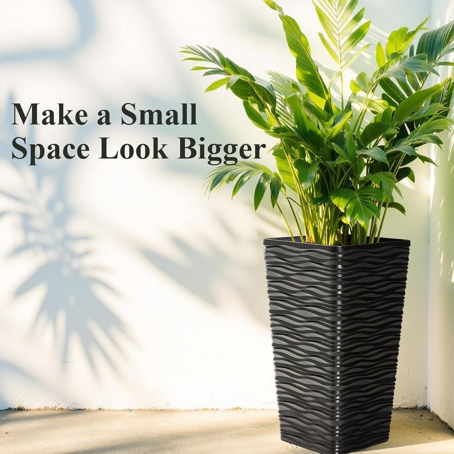 Worth Garden 2-Pack Black Tall Planter - Plastic Square Tapered Tree Plant Pots for Indoor Outdoor