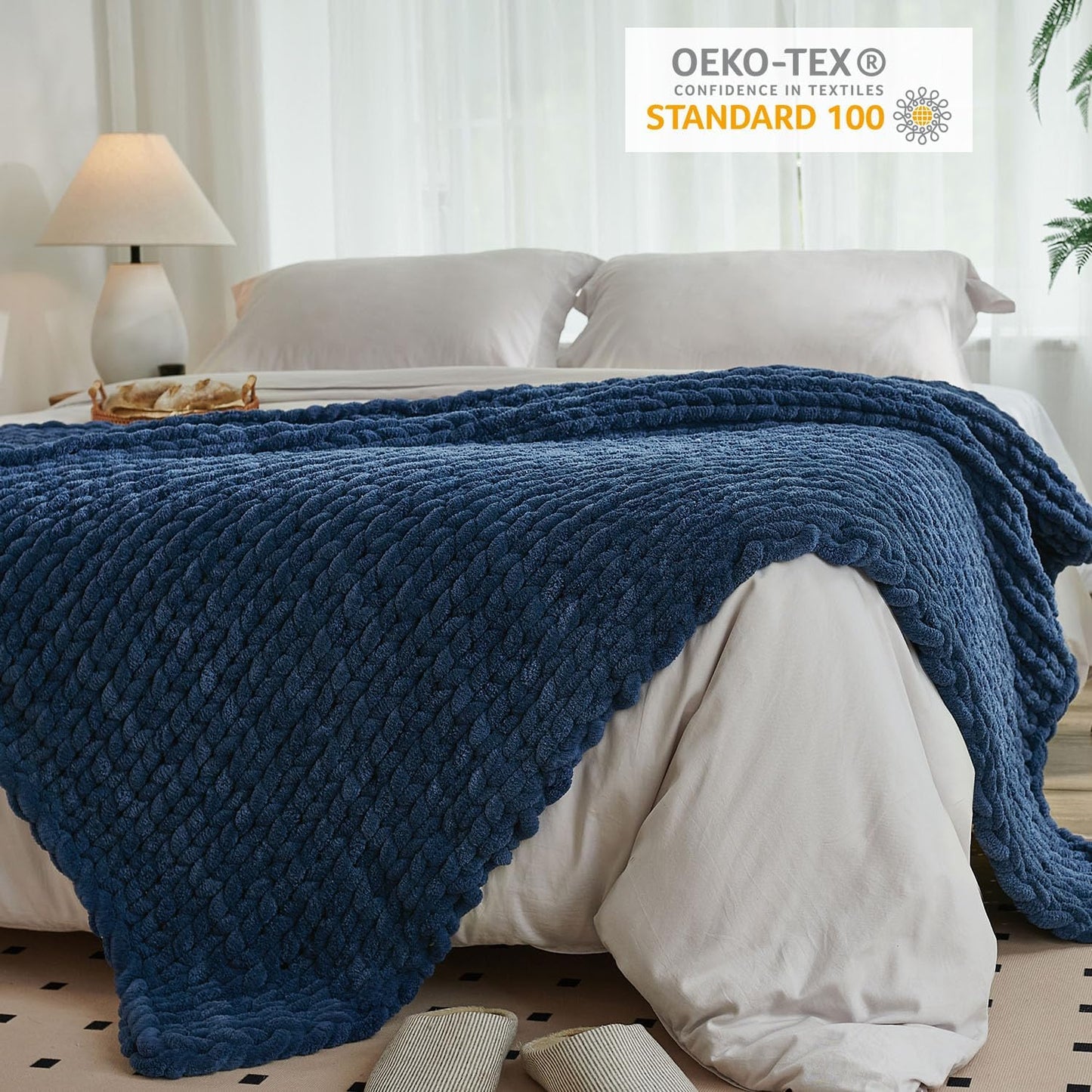 Esterra Chunky Knit Throw Blanket Newly Upgraded Heavy Tighter Version, Handmade Chenille Throw