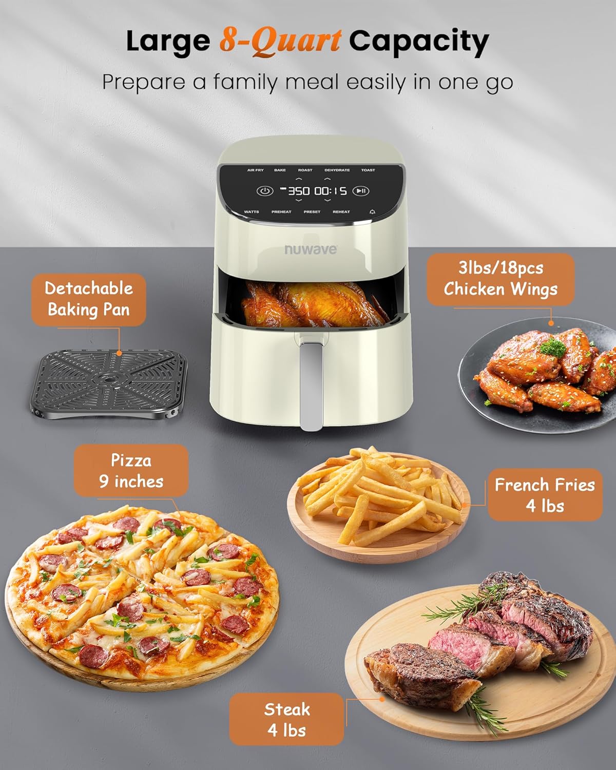 Nuwave Brio Plus Air Fryer 8 Qt, New & Improved, PFAS-FREE, 7 Digital One-Touch Cook Functions that
