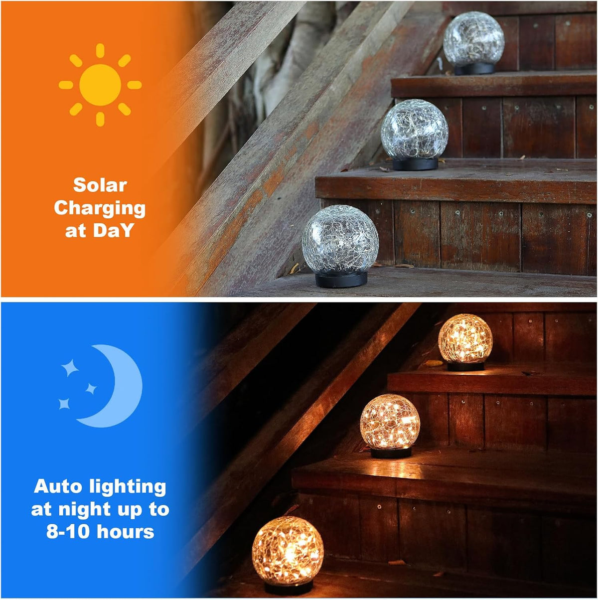 Solar Globe Lights Outdoor Waterproof-Solar Balls-Solar Garden Lights-Orbs for Outside 2 Pack