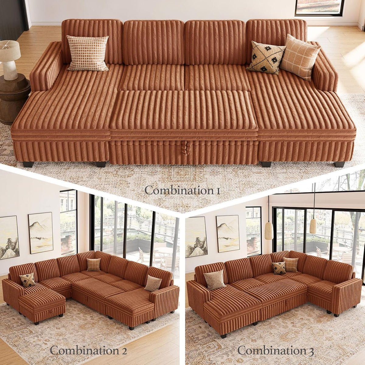 Belffin Plush Corduroy Modular Sectional Sofa with Pull Out Bed Convertible Small Sectional Corner