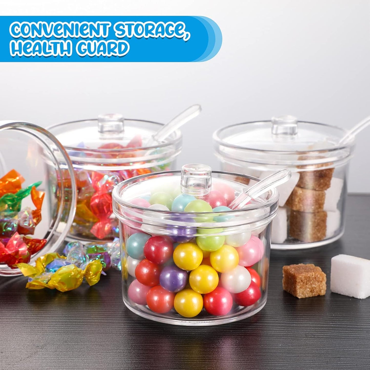 Patelai 4 Pieces Sugar Bowl Acrylic Clear Sugar Bowl with Lid and Salt Spoon Storage Jar with