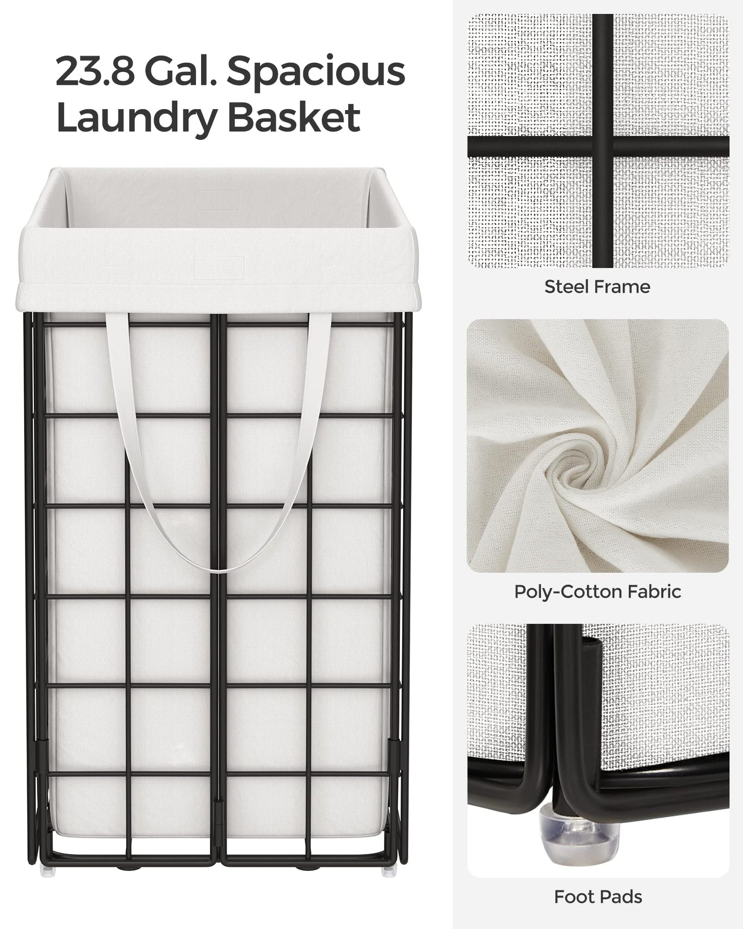 SONGMICS Laundry Hamper, 23.8 Gal. (90L) Laundry Basket, Collapsible Clothes Hamper, Black and