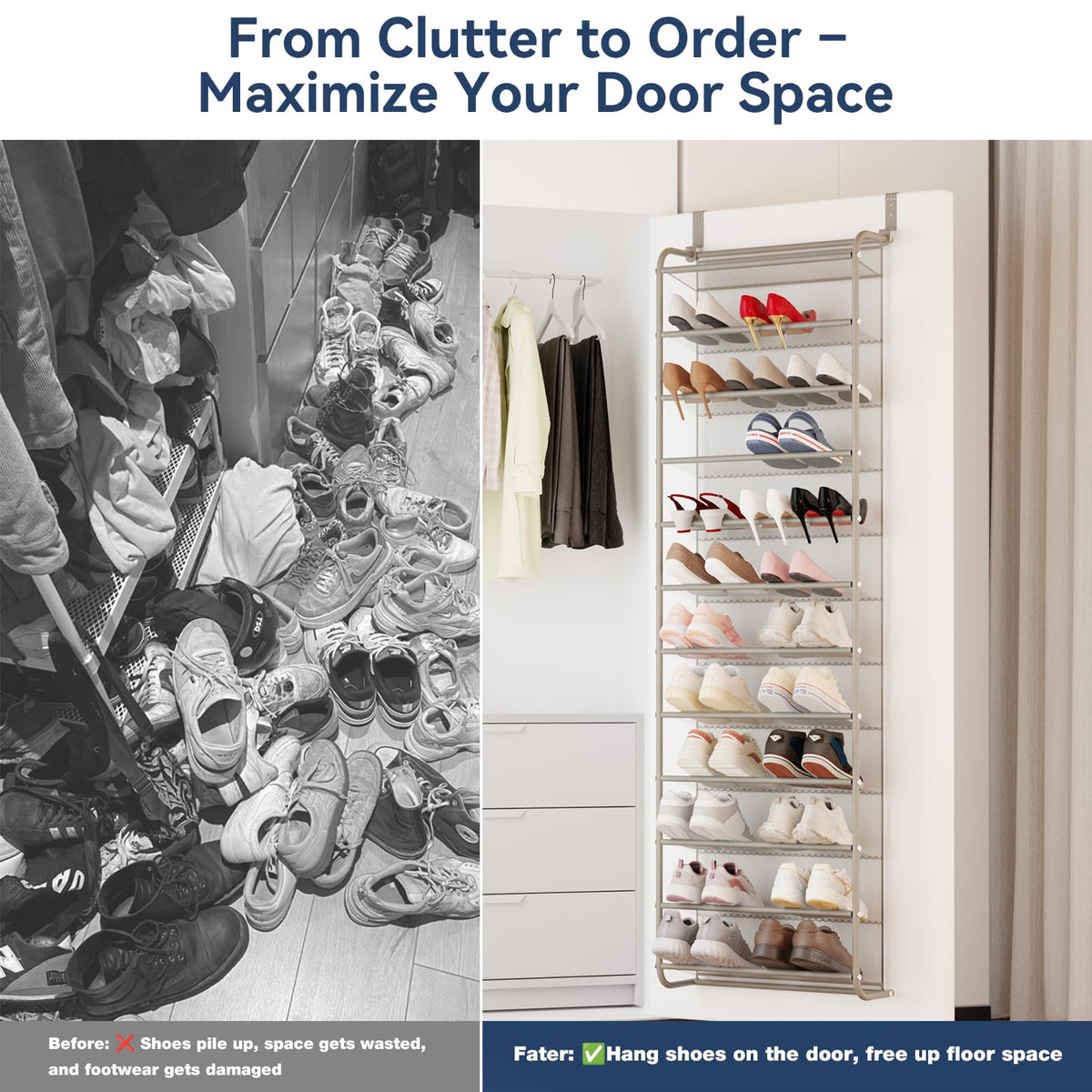Whitmor 36 Pair Over The Door Shoe Organizer, 12 Tier Hanging Shoe Organizer, Heavy Duty Metal &