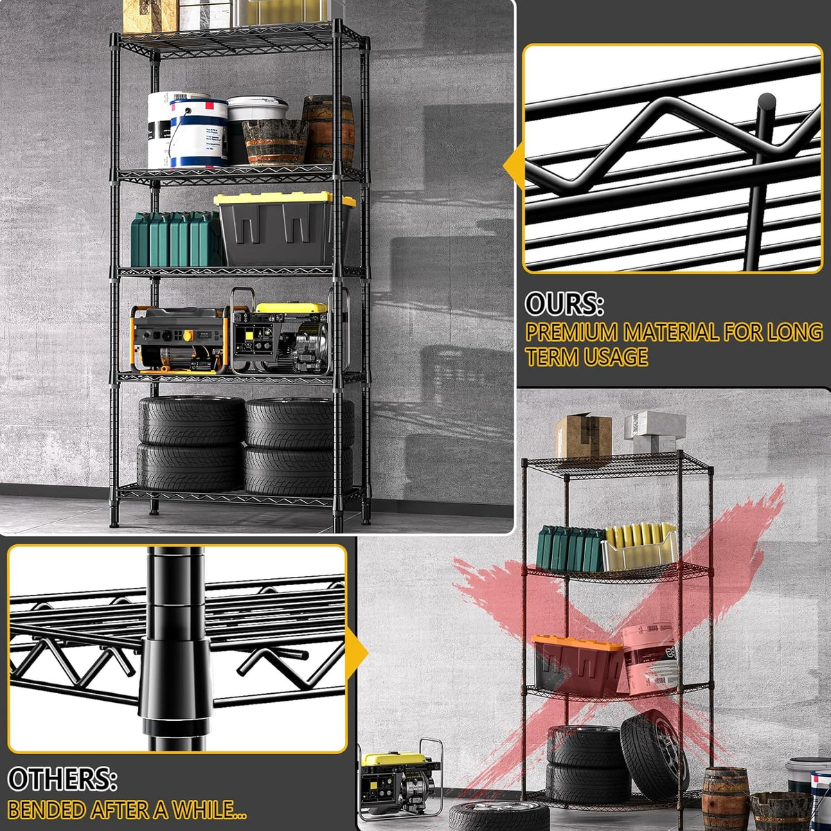 1250 lbs 5 Tier Shelf Metal Storage Shelves Shelving Wire Rack Heavy Duty Closet Organizers for