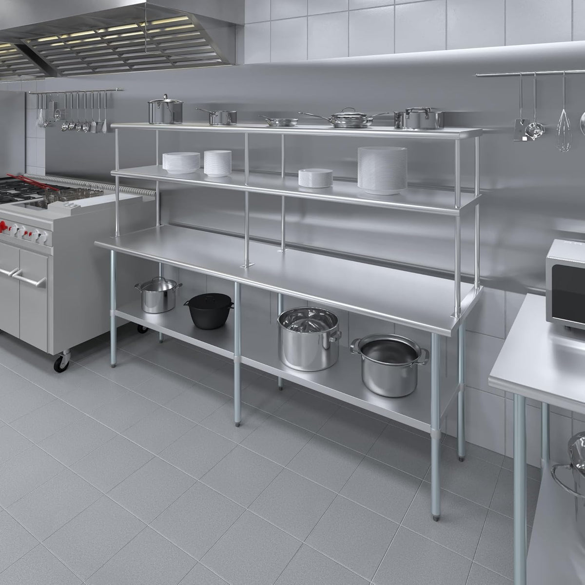 AmGood Double OverShelf Stainless Steel NSF - Many (96" Long x 18" Deep)