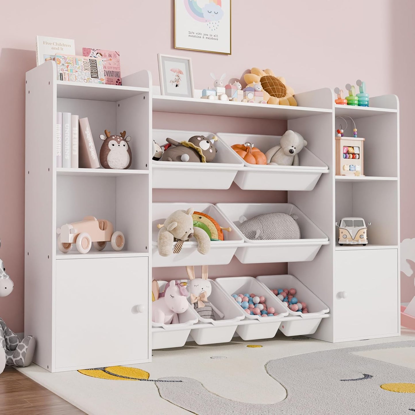 Xilingol Kids Toy Storage Organizer W/8 Removable Toy Bins, 4-Tier Toy Organizers W/6 Storage
