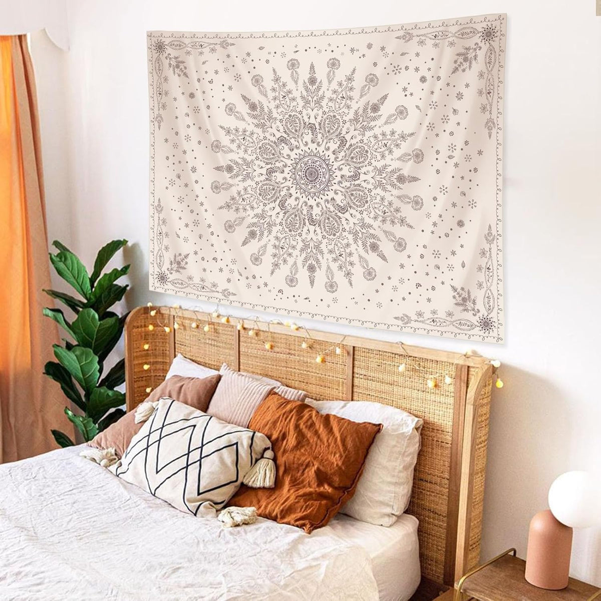 Lunerfex Boho Floral Tapestry Mandala Wall Tapestry, Cute Tapestries for Bedroom Beige Flower