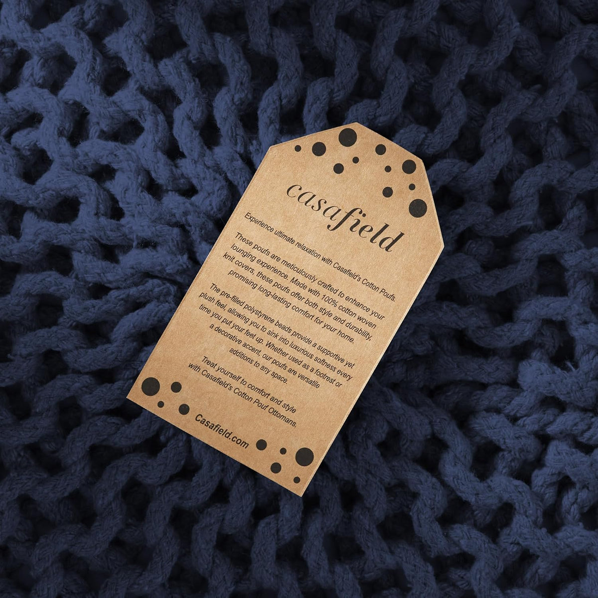 Casafield Round Pouf Ottoman, Navy Blue - 20" Diameter x 14.5" High Cotton Knit Foot Stool - Boho
