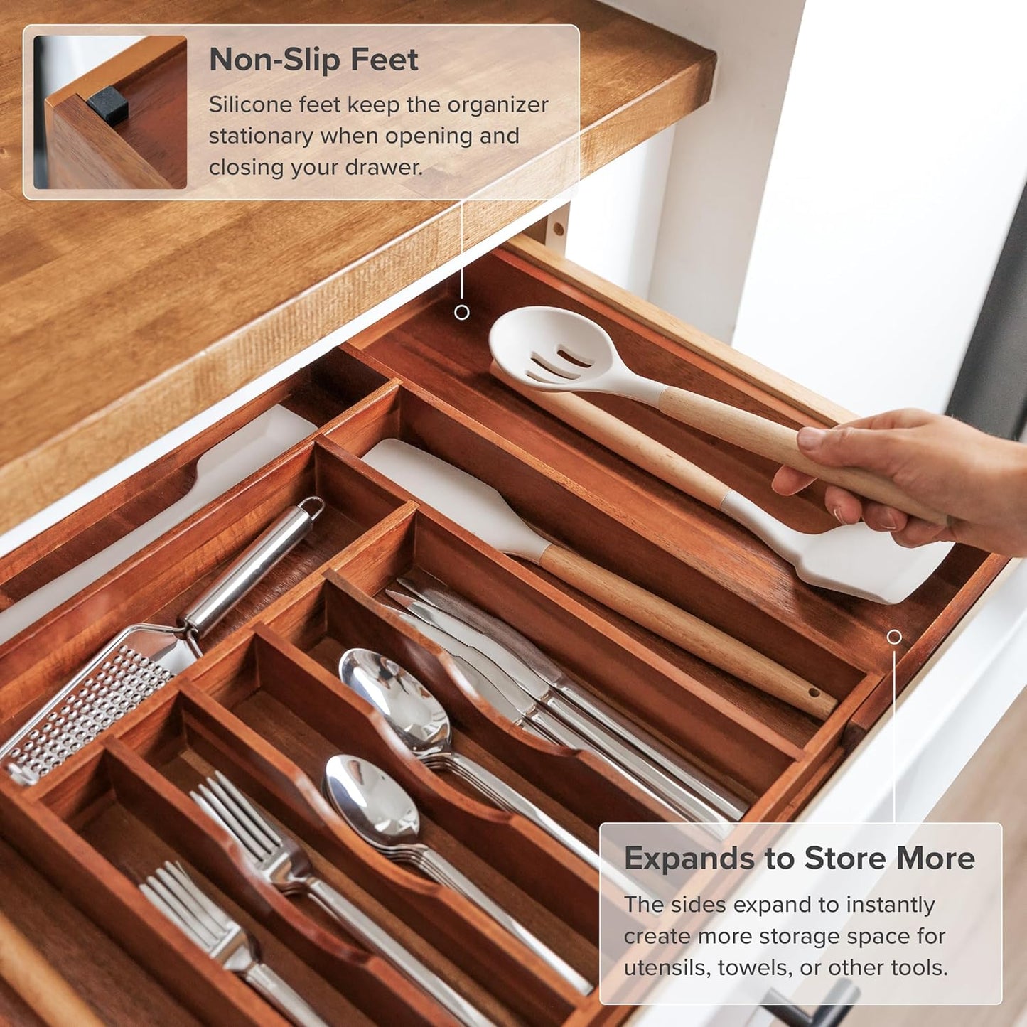 Premium Silverware, Flatware and Utensil Organizer for Kitchen Drawers, Expandable 14.5 to 25